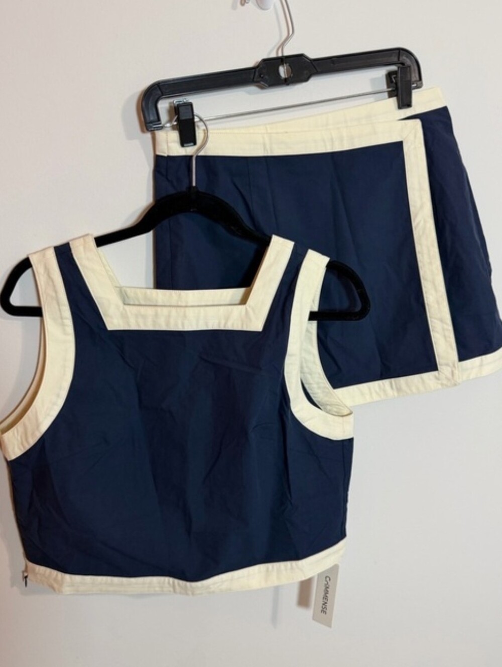 Commense Navy and Cream Two-Piece Crop Top & Mini Skirt Set - Picture 3 of 3